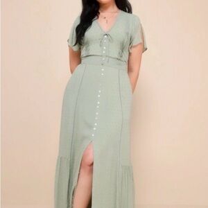 Lulu's Sage Green Button-Front Maxi Dress